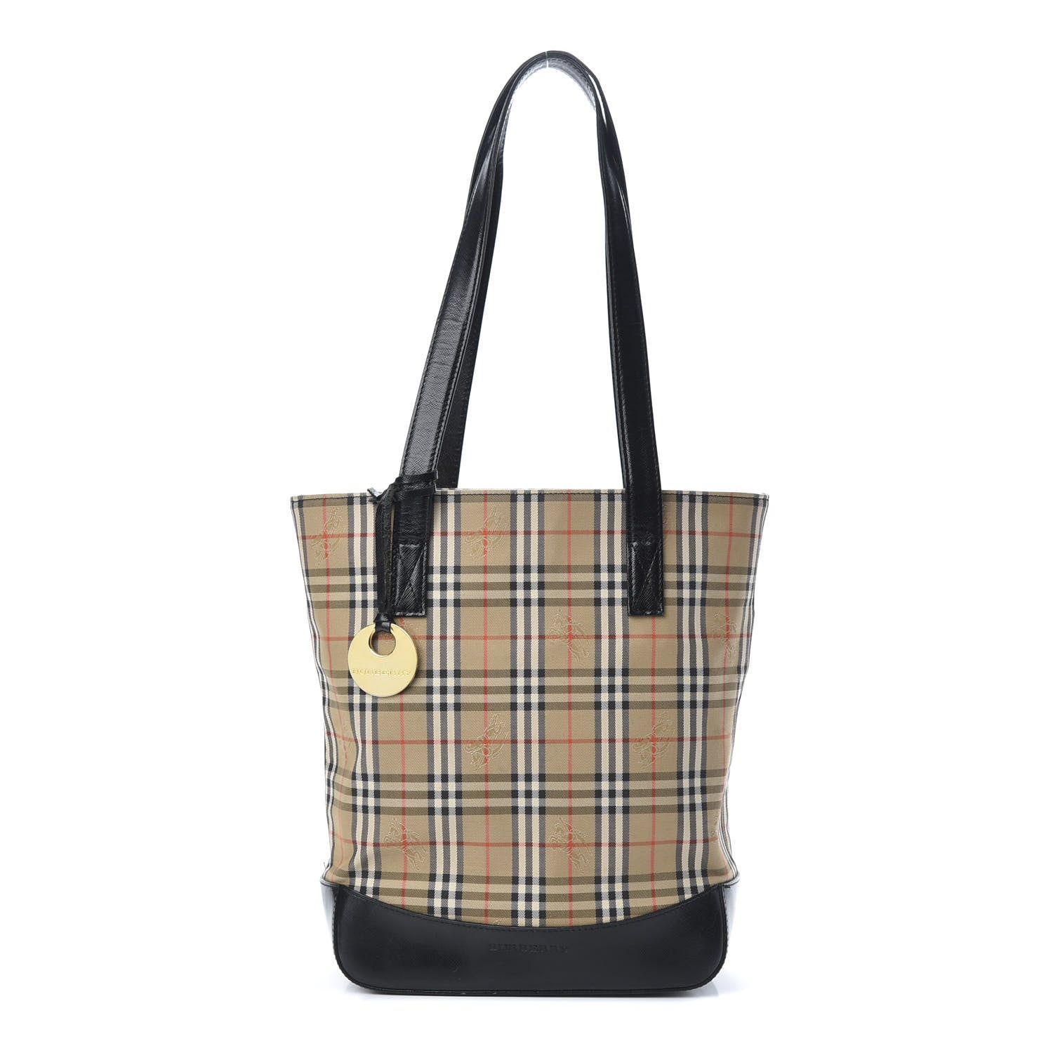 Burberry Grainy Calfskin Haymarket Check Tote Black 1 of 11