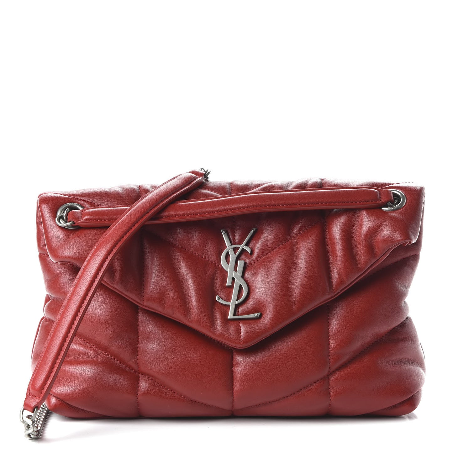 Lambskin Quilted Small Loulou Puffer Monogram Chain Satchel Red