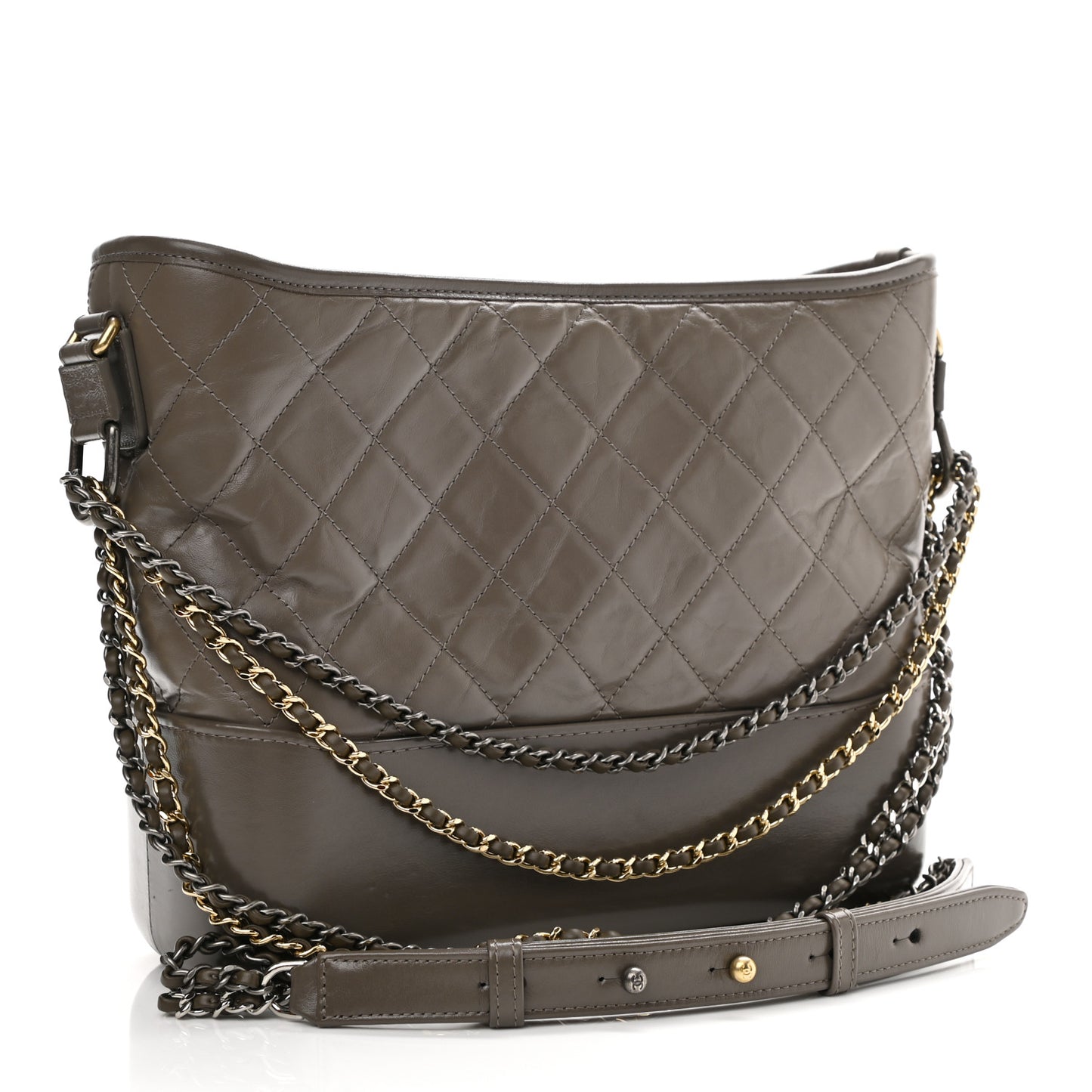 Aged Calfskin Quilted Medium Gabrielle Hobo Grey