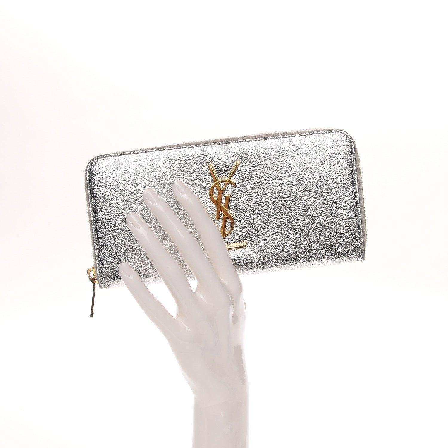 Saint Laurent Metallic Calfskin Continental Zip Around Wallet Silver 2 of 6