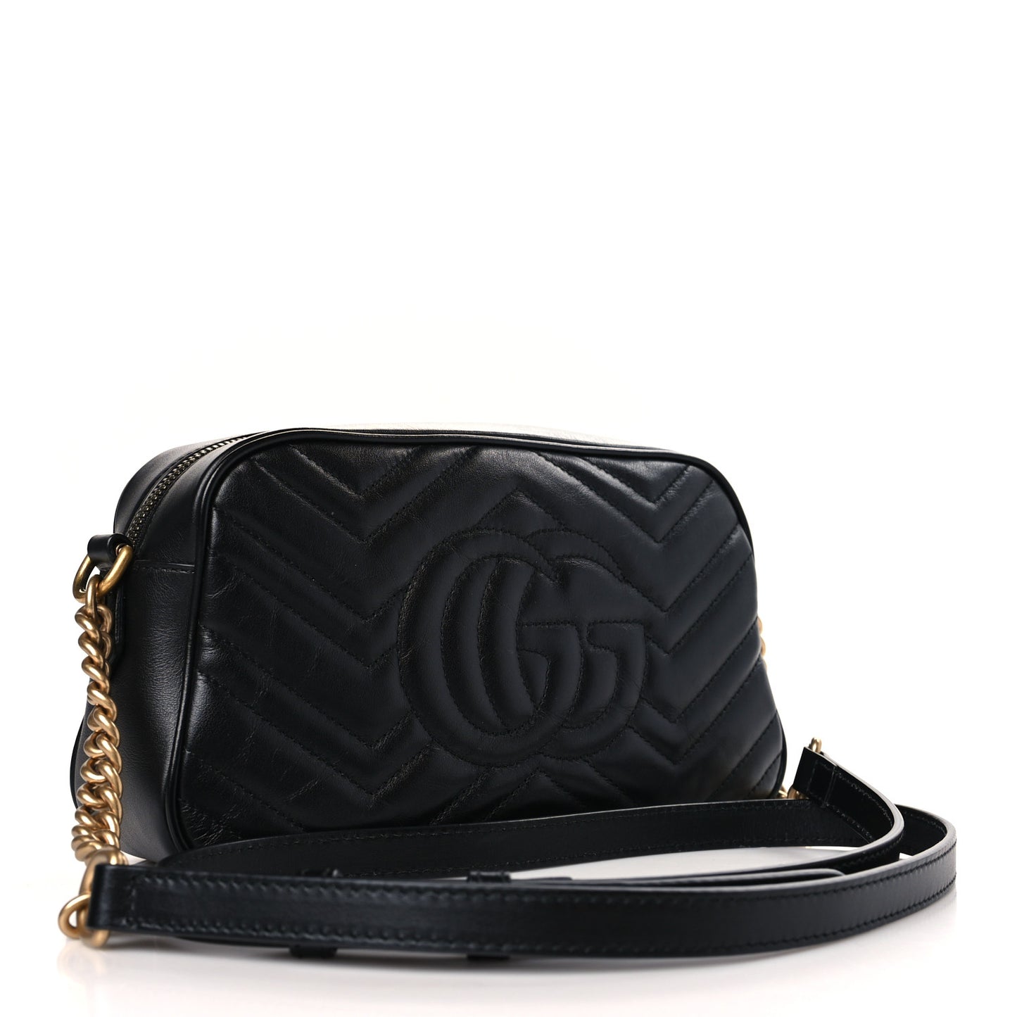 Calfskin Matelasse Small GG Marmont Chain Shoulder Bag Black