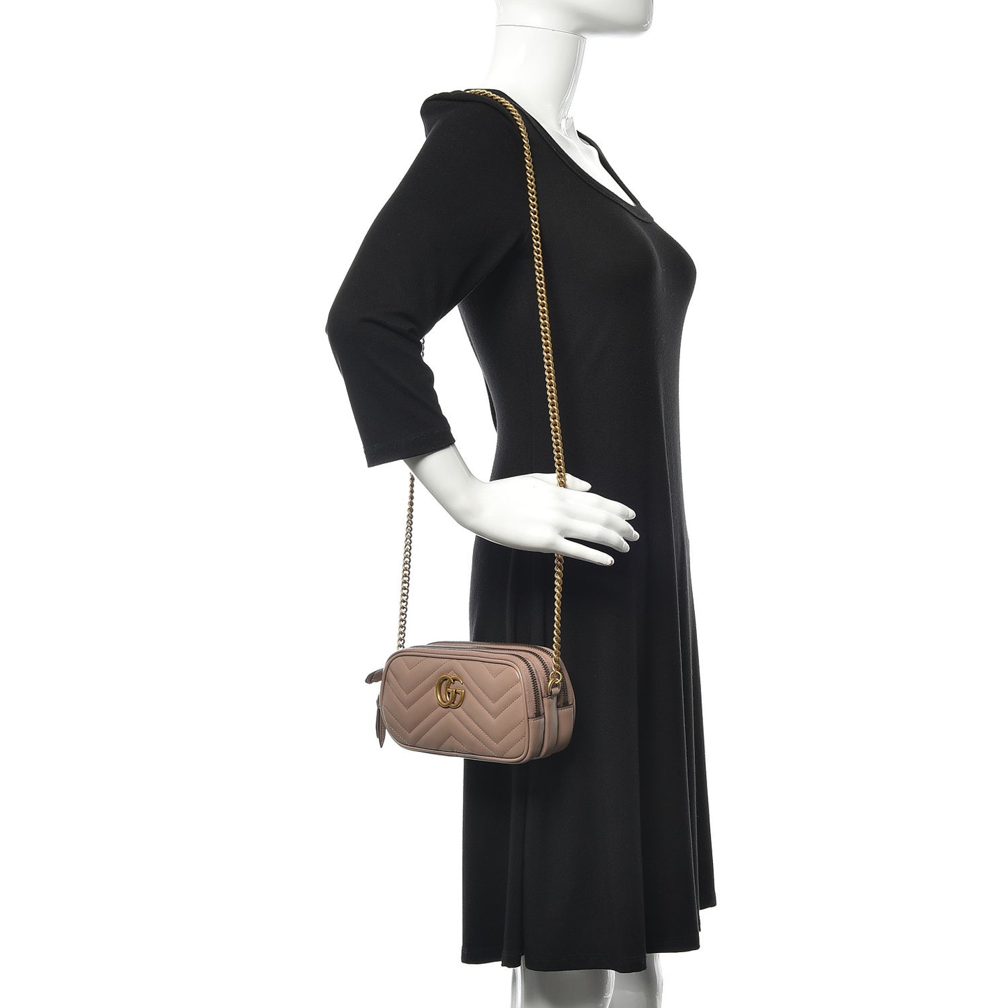 Calfskin Matelasse Mini GG Marmont Chain Crossbody Bag Porcelain Rose