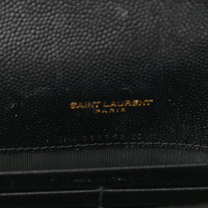 Saint Laurent Grain De Poudre Matelasse Chevron Monogram Envelope Chain Wallet Black 7 of 10