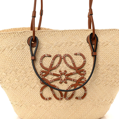 Loewe Calfskin Raffia Paulas Ibiza Medium Anagram Basket Tote Bag Natural Tan 7 of 9