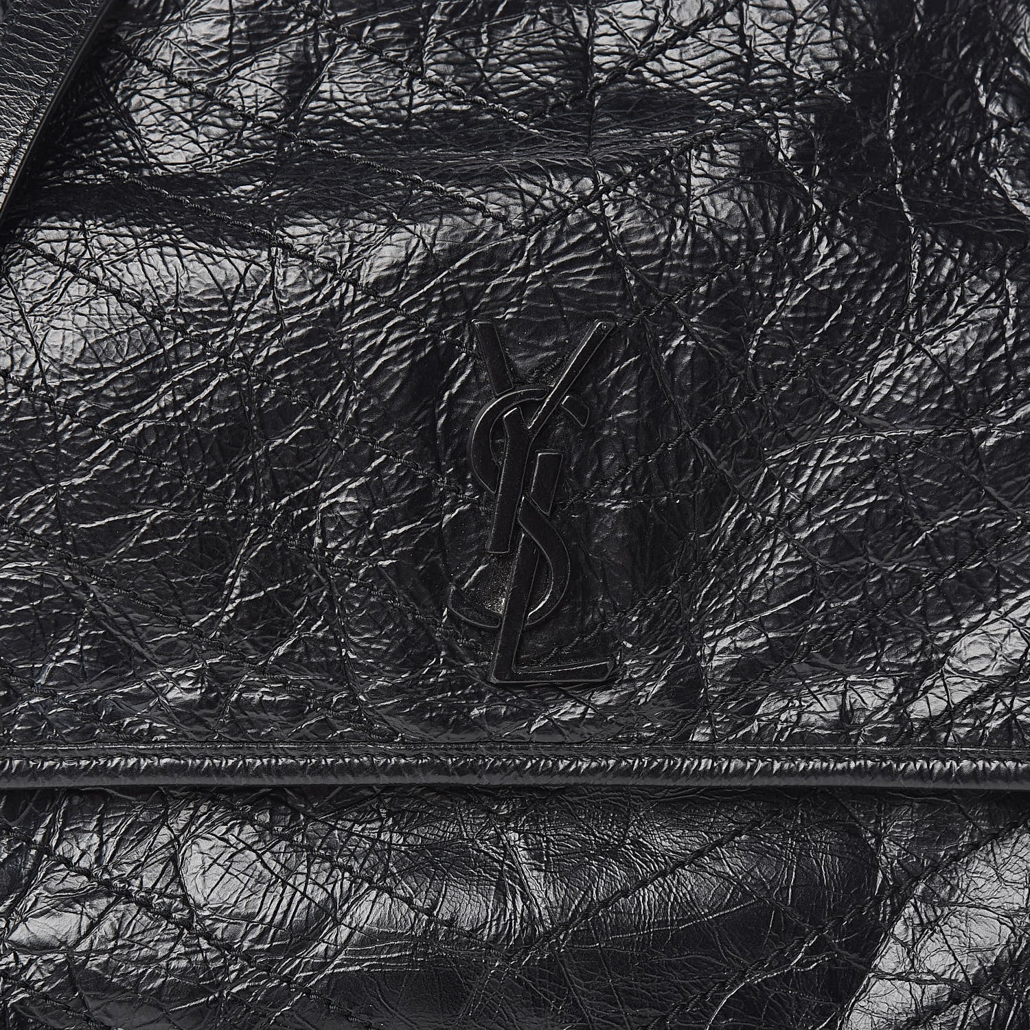 Saint Laurent Crinkled Calfskin Matelasse Monogram Large Niki Chain Satchel Black 10 of 10