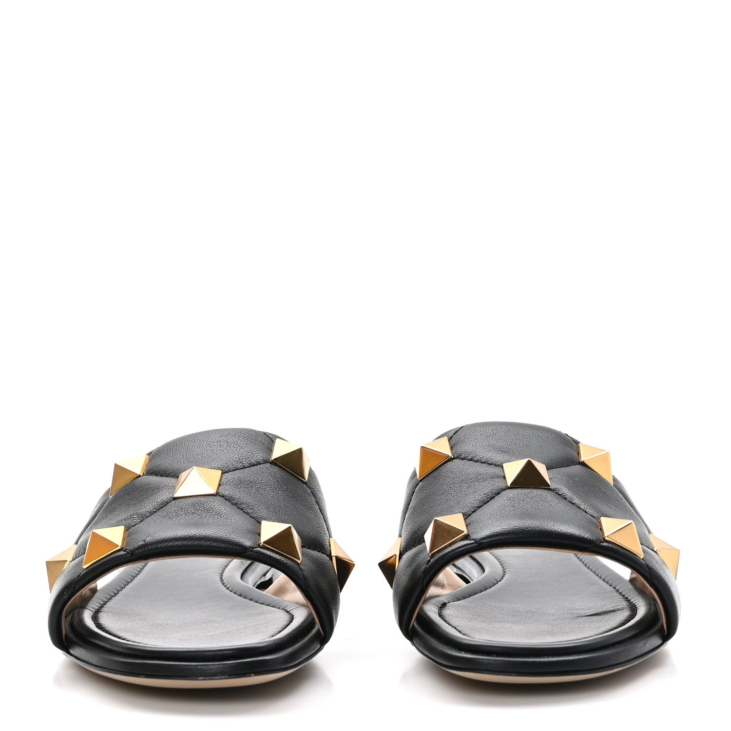 Valentino Garavani Nappa Roman Stud Flat Slide Sandals 39.5 Black 2 of 9