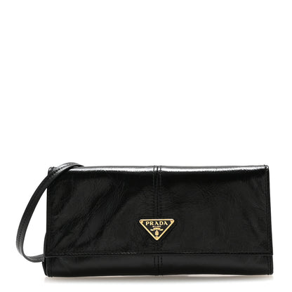 Prada Soft Lux Calfskin Triangle Wallet With Strap Black 1 of 8