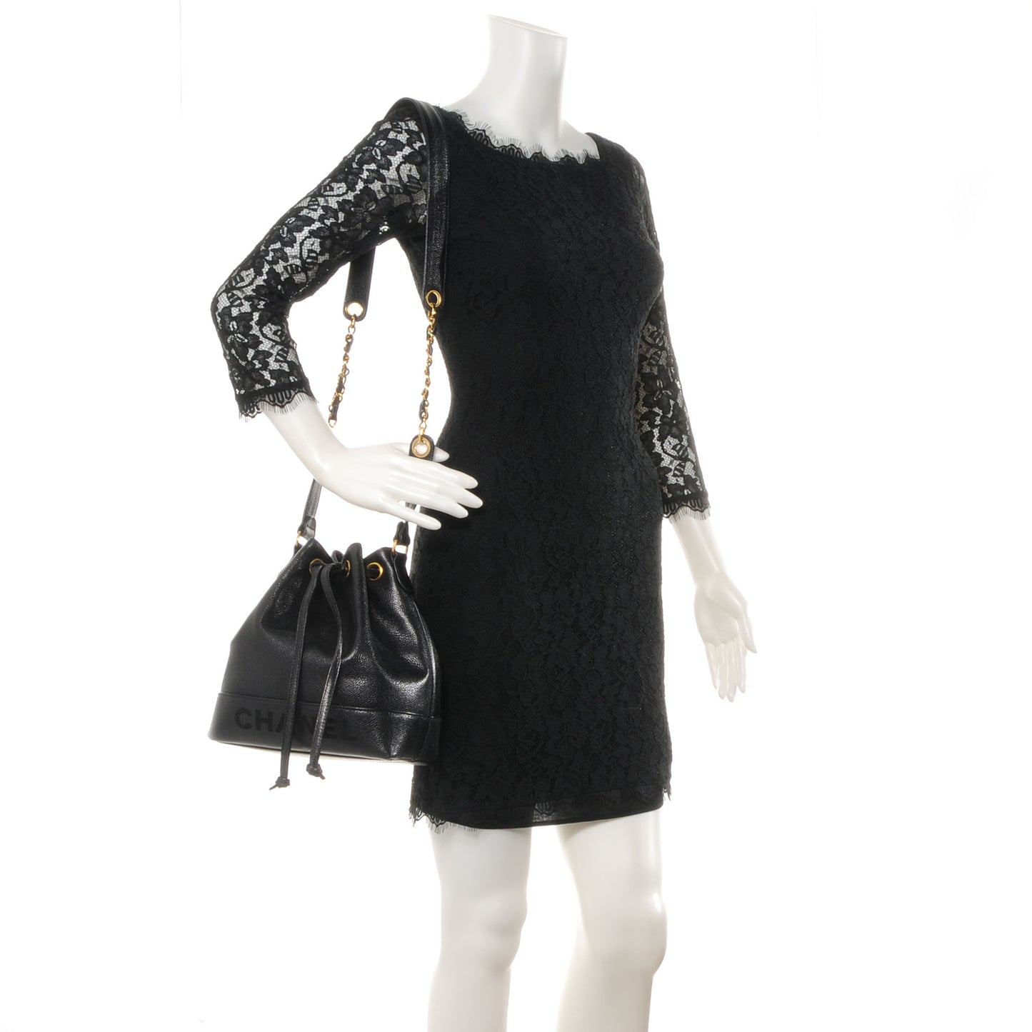 Caviar Drawstring Shoulder Bag Black