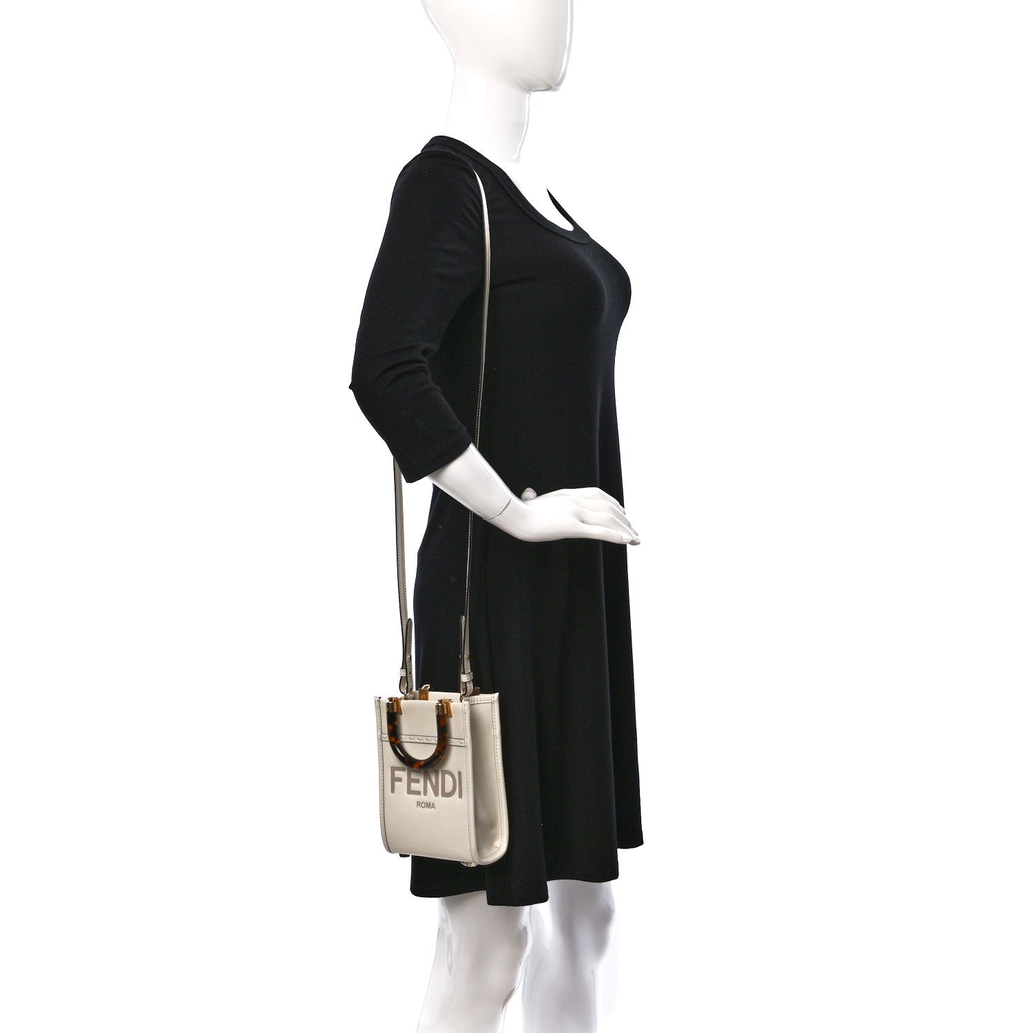 Fendi Vitello King Plexiglass Logo Embossed Mini Fendi Sunshine Shopper Tote White Ice 2 of 9