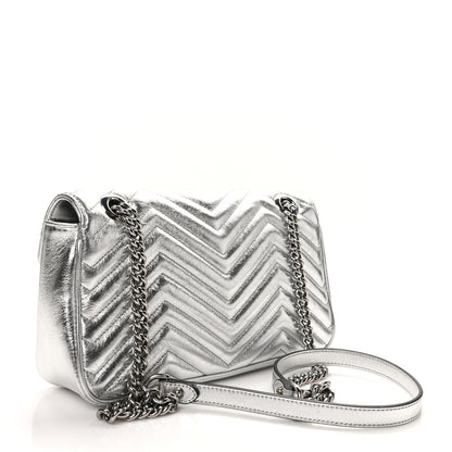 Gucci Metallic Calfskin Matelasse Small GG Marmont Shoulder Bag Silver 3 of 10