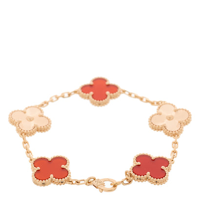 Van Cleef & Arpels 18K Rose Gold Carnelian 5 Motifs Guilloche Vintage Alhambra Bracelet 2 of 4