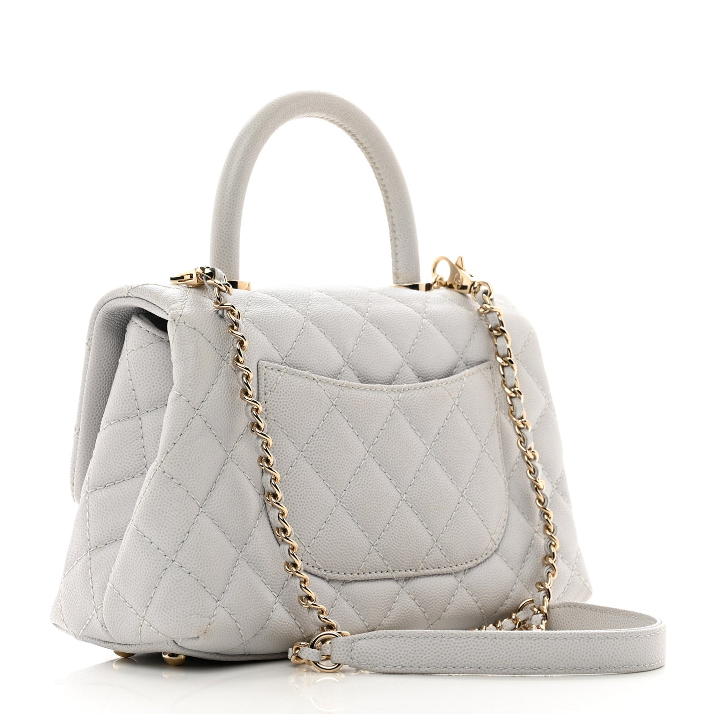 Caviar Quilted Mini Coco Handle Flap Light Grey