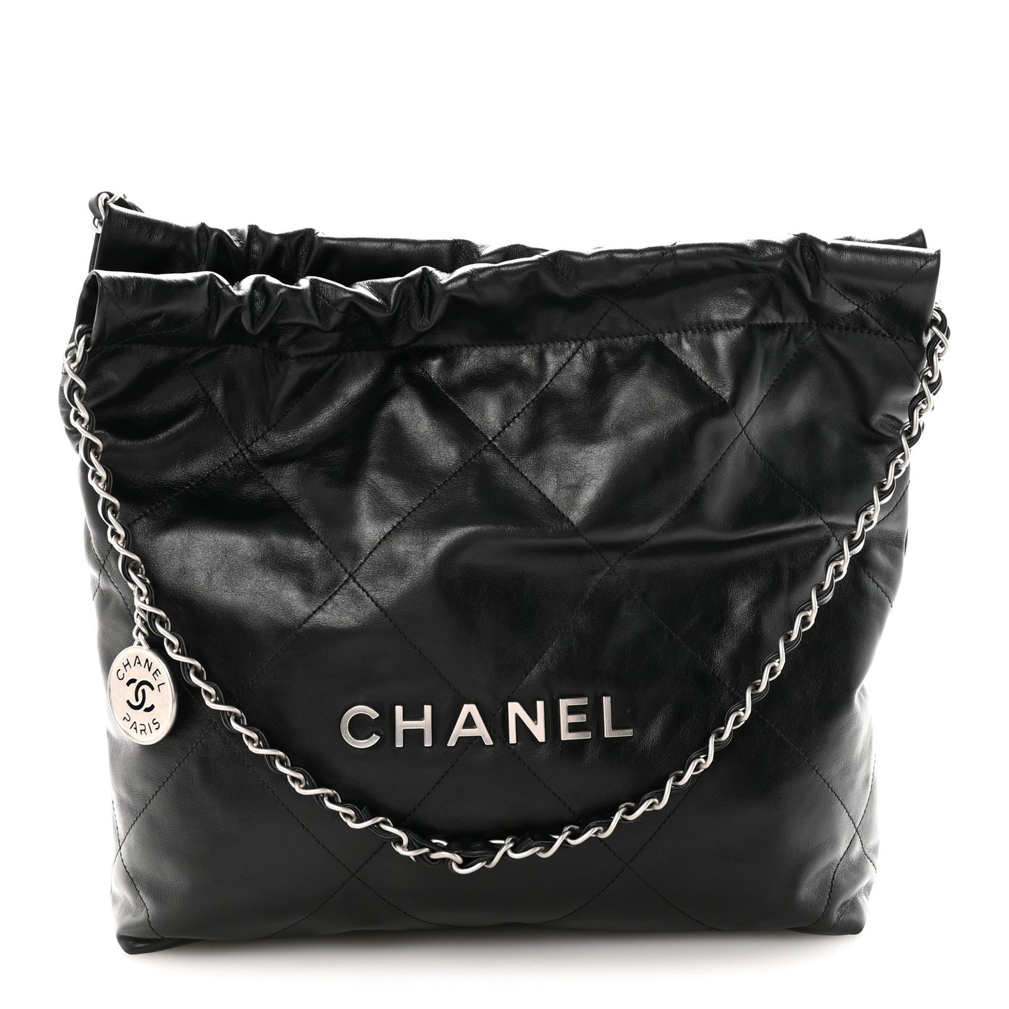 Shiny Calfskin Quilted Small Chanel 22 Black