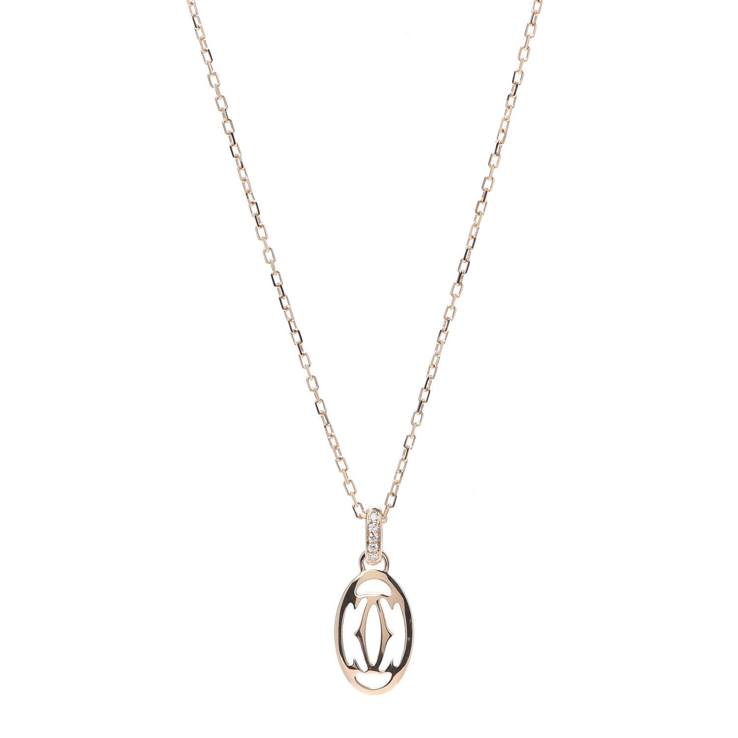 18K Pink Gold Diamond Logo Pendant Necklace