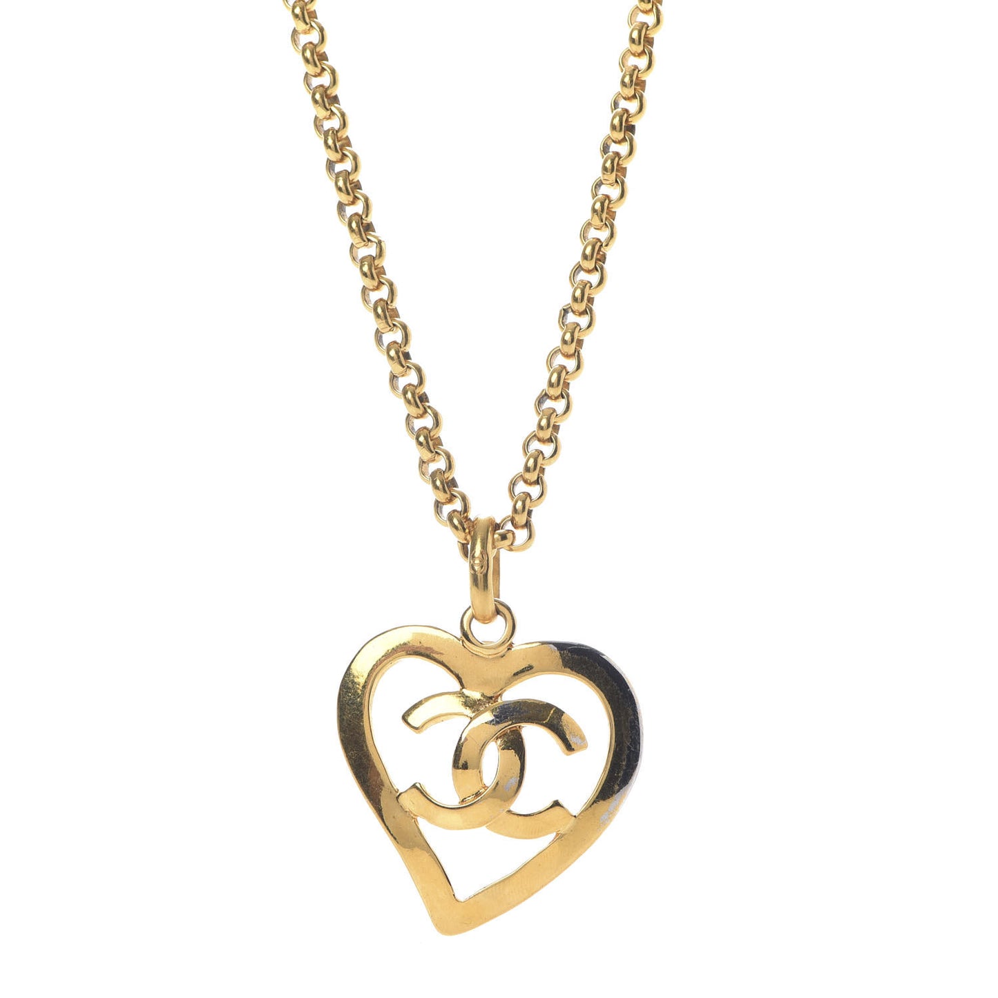 CC Heart Chain Pendant Necklace Gold