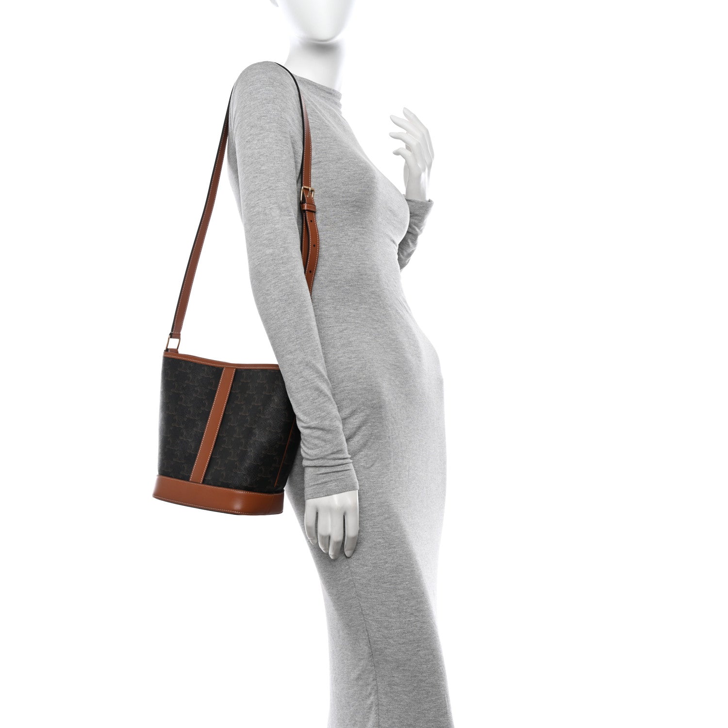 Celine Triomphe Canvas Calfskin Small Bucket Bag Tan 2 of 12