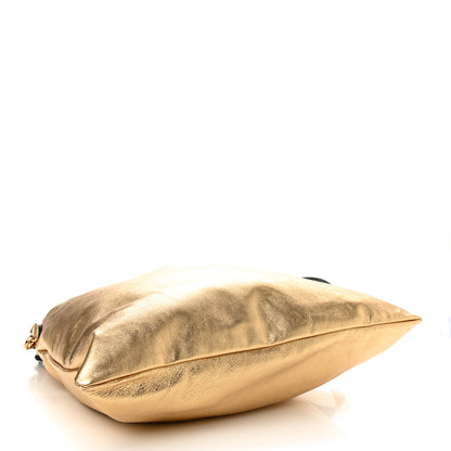 Fendi Laminated Calfskin Medium Drawstring Pouch Bag Oro Black 4 of 11