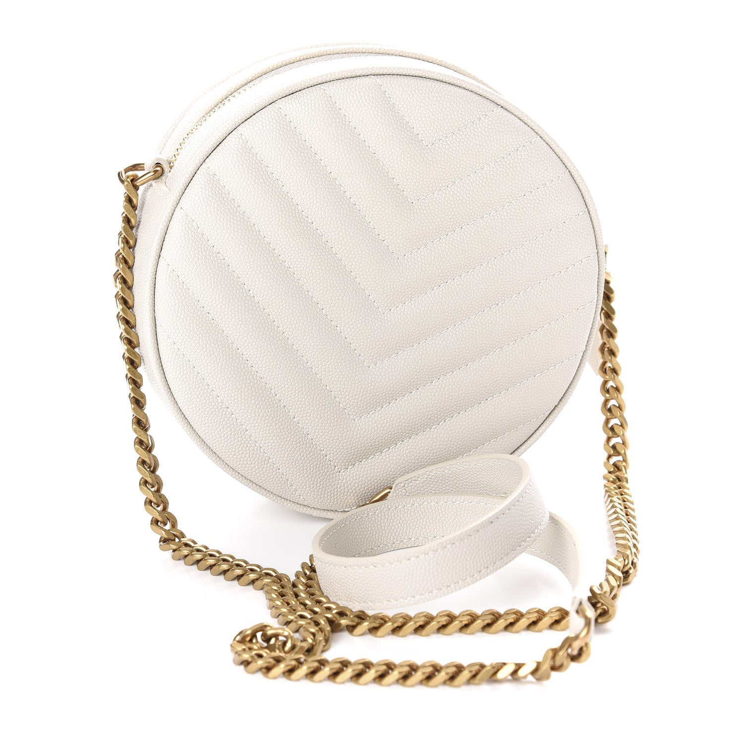 Saint Laurent Grain De Poudre Matelasse Chevron Quilted Round Vinyle Camera Bag Crema Soft 3 of 10