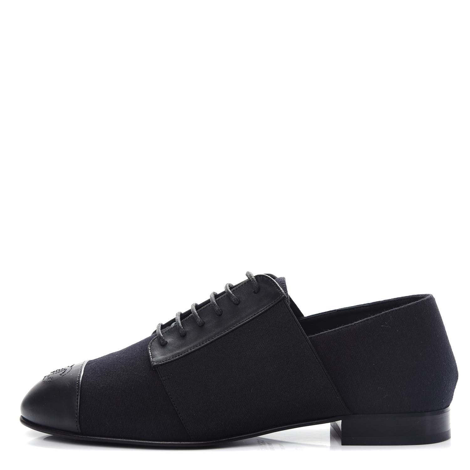 Chanel Calfskin Elastic Lace Up Cap Toe CC Loafers 36 Black 1 of 10