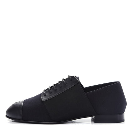 Chanel Calfskin Elastic Lace Up Cap Toe CC Loafers 36 Black 1 of 10