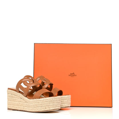 Hermes Nappa Ithea Espadrille Wedge Sandals 37 Naturel 10 of 10