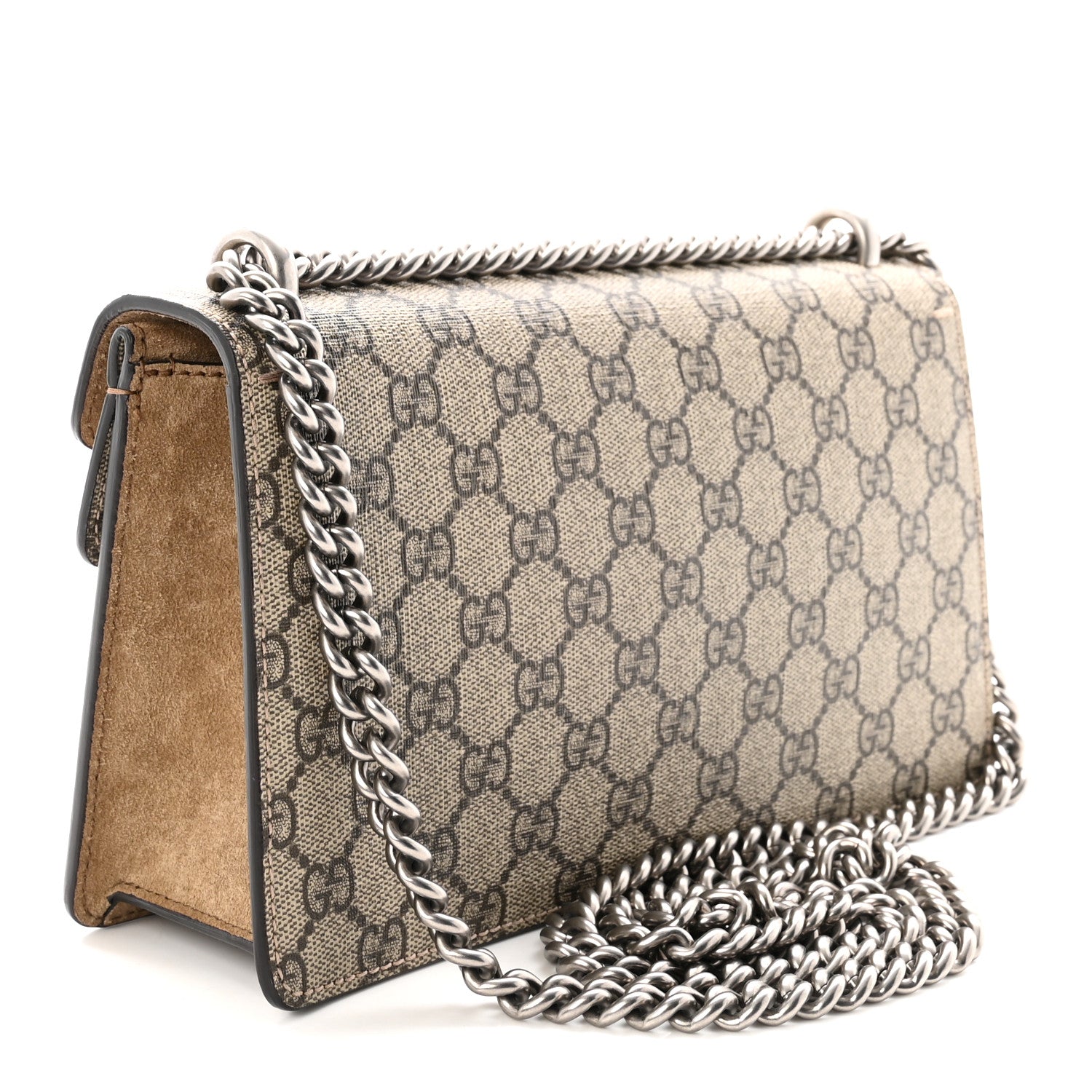Gucci GG Supreme Monogram Suede Crystal Small Dionysus Shoulder Bag Beige Ebony Taupe 3 of 10