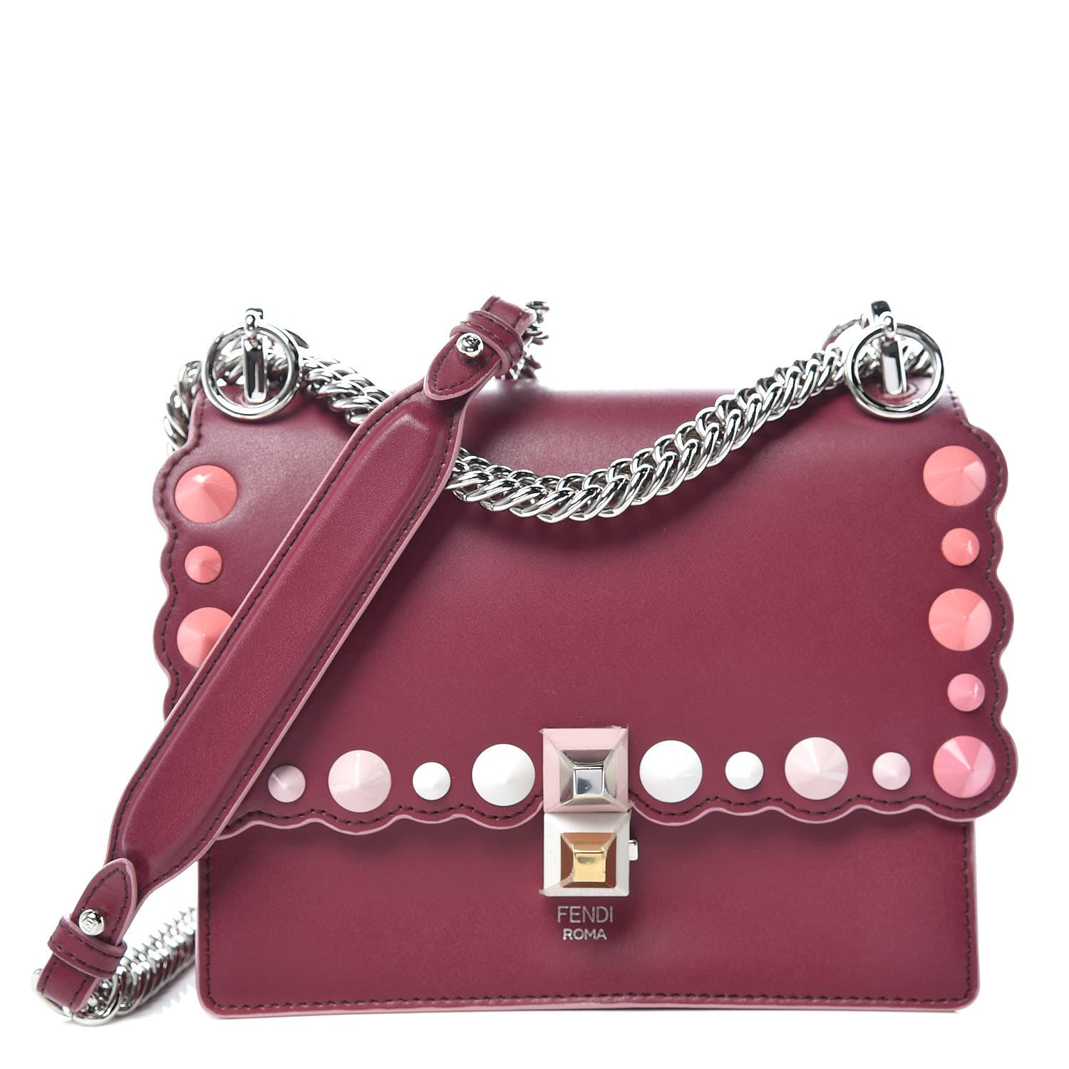 Fendi Vitello Liberty Scalloped Studded Small Kan I Shoulder Bag Black Cherry Multicolor 1 of 10
