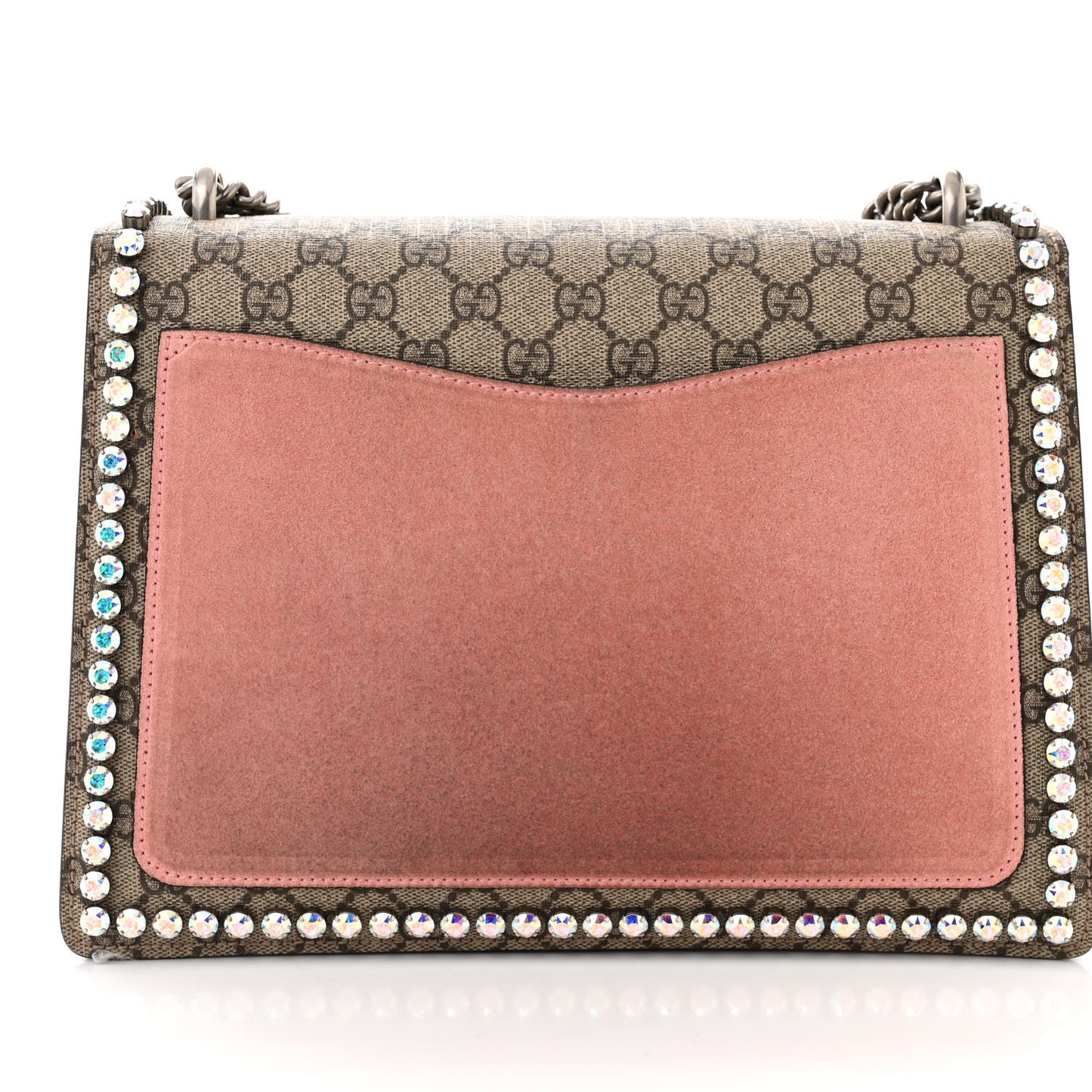 GG Supreme Monogram Suede Crystal Medium Dionysus Shoulder Bag Beige Ebony Light Peonia