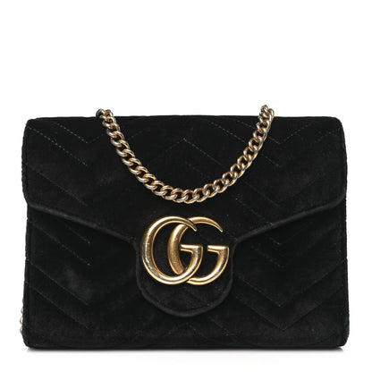 Gucci Velvet Matelasse GG Marmont Chain Wallet Black 1 of 12