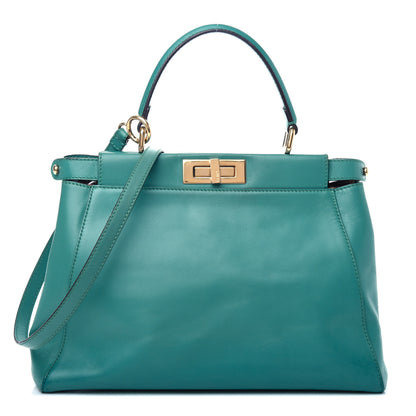 Fendi Vitello Morgan Fabric Jacquard Pequin Medium Peekaboo Iconic Satchel Lago Tobacco Black 1 of 11