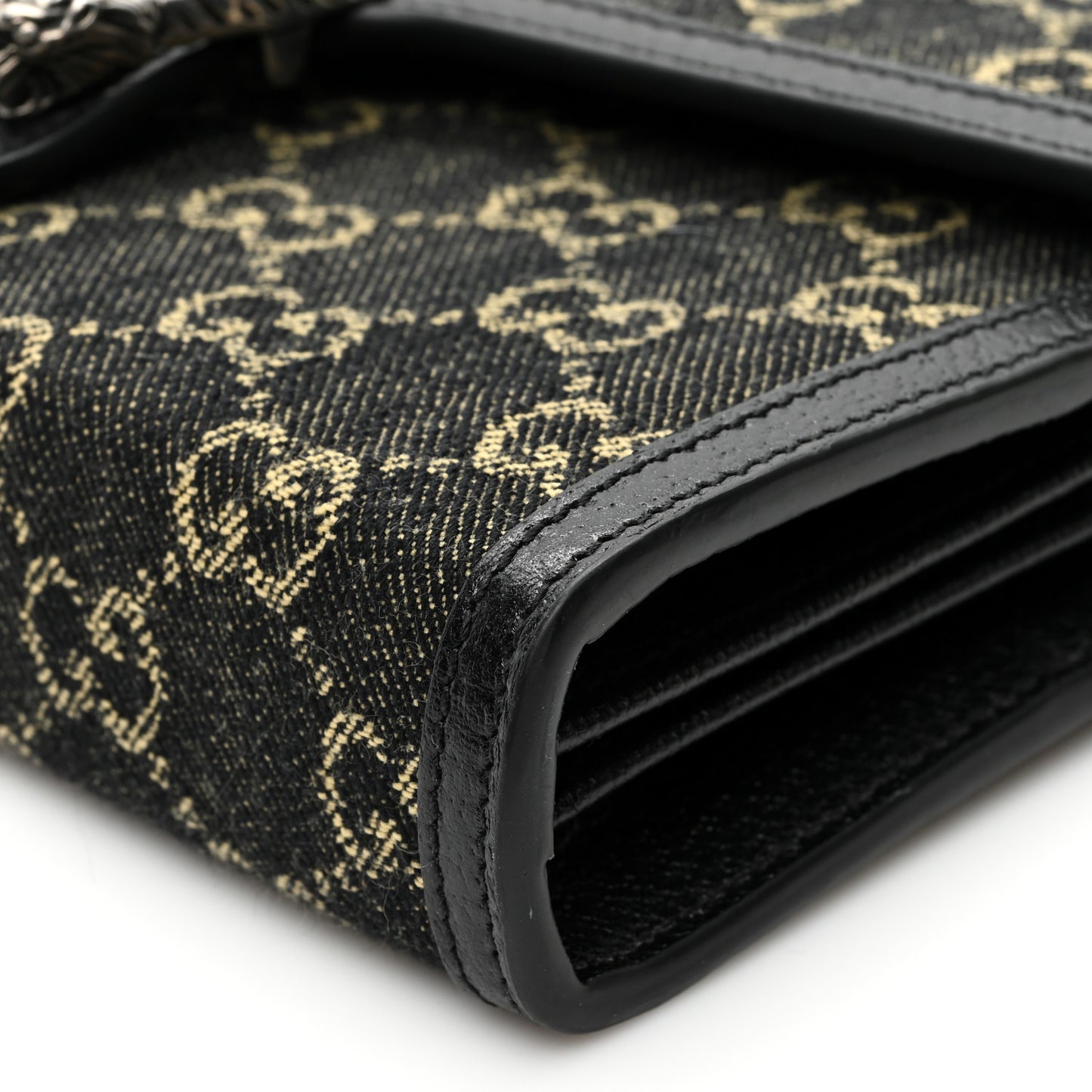 Jacquard Black Denim GG Monogram Mini Dionysus Chain Wallet Black Ivory