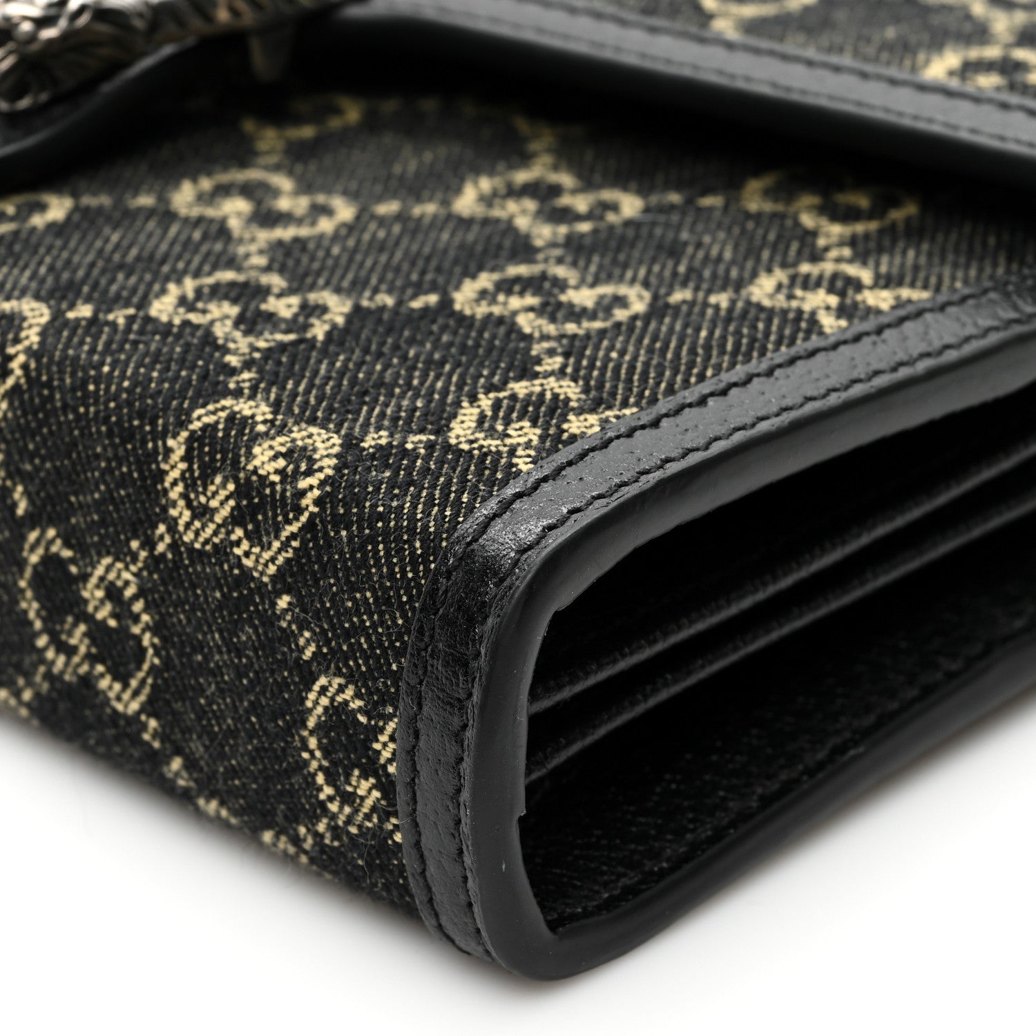 Gucci Jacquard Black Denim GG Monogram Mini Dionysus Chain Wallet Black Ivory 8 of 9
