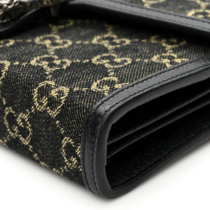 Gucci Jacquard Black Denim GG Monogram Mini Dionysus Chain Wallet Black Ivory 8 of 9