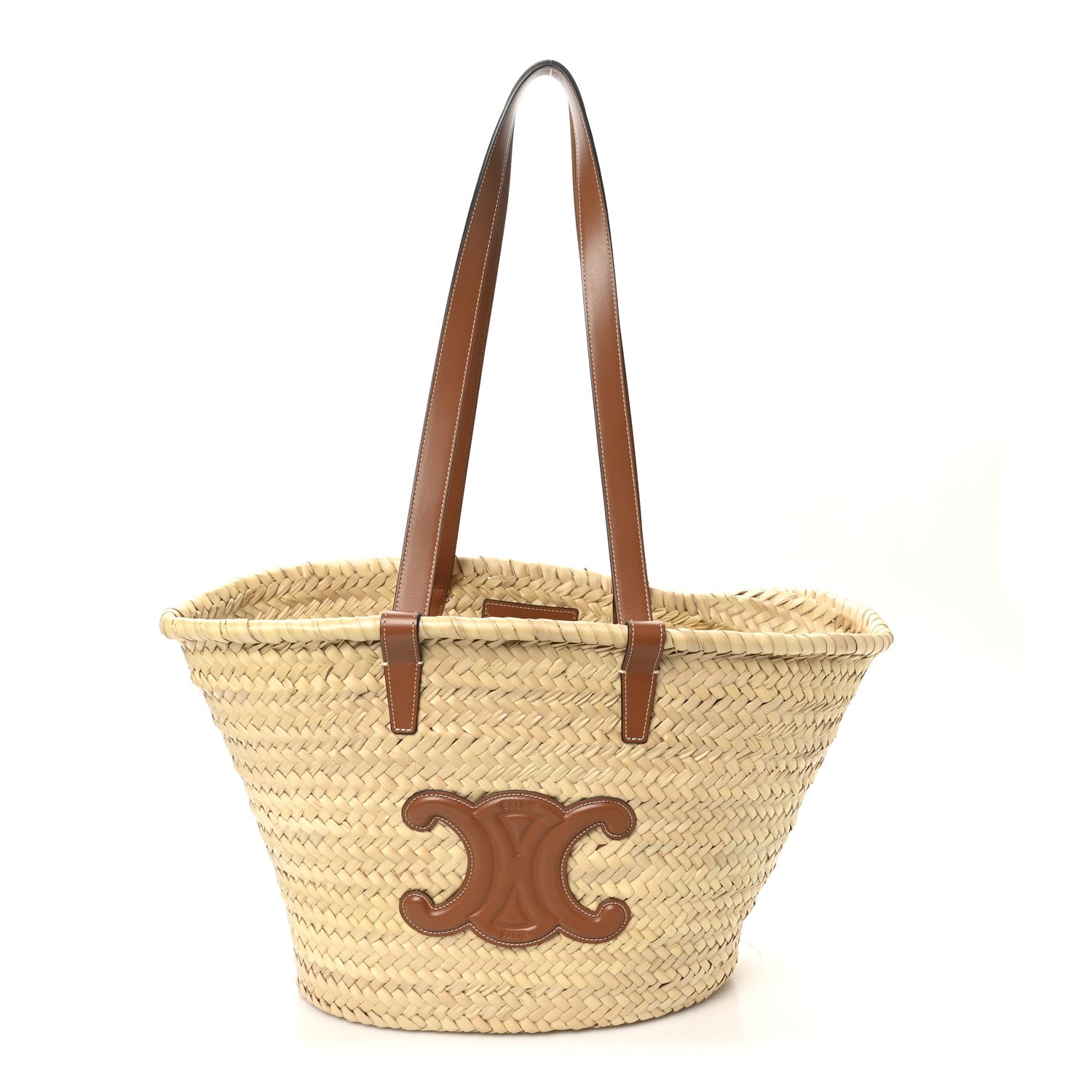 Celine Raffia Calfskin Triomphe Medium Panier Tan 1 of 9