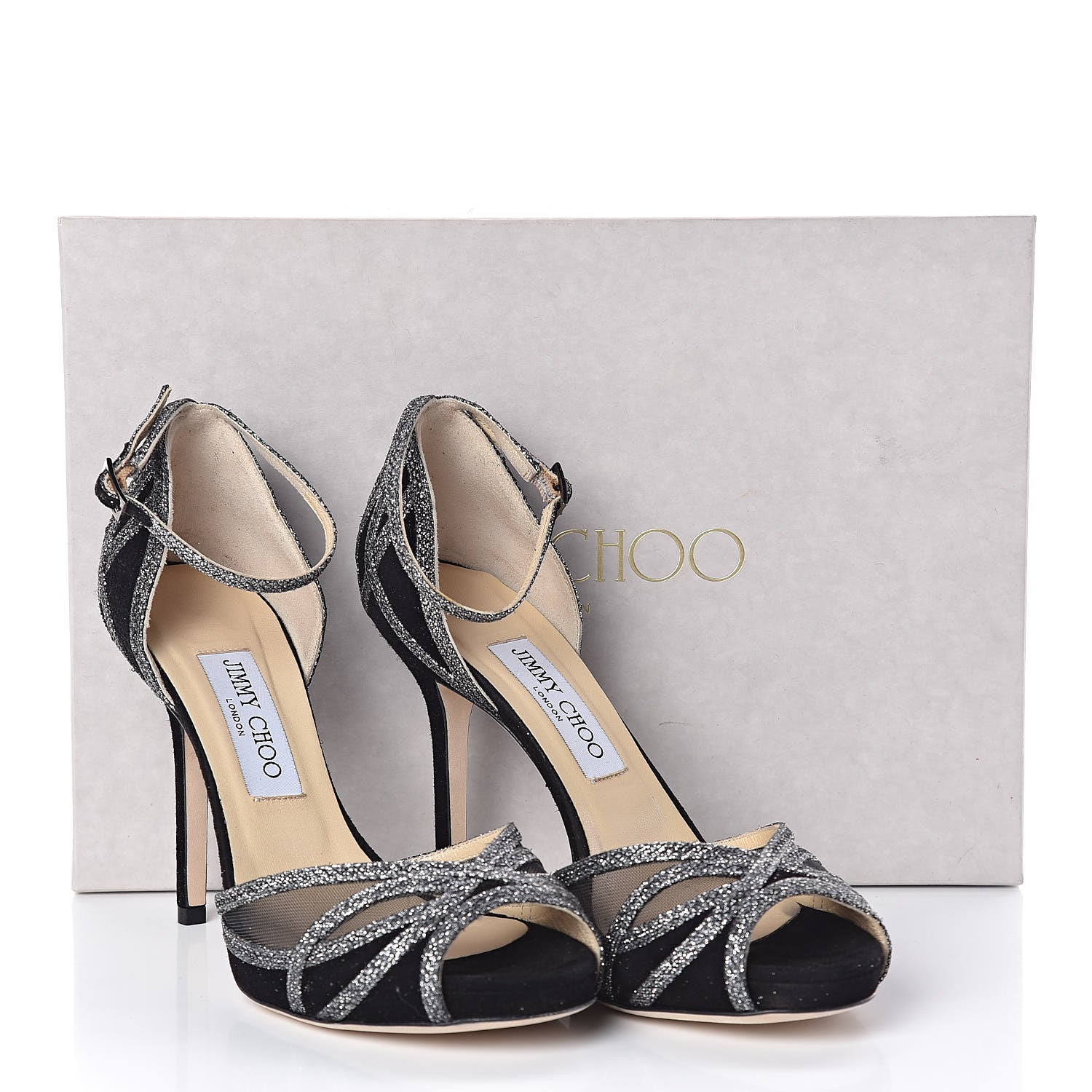 Jimmy Choo Suede Lame Glitter Pumps 37.5 Black Anthracite 8 of 8