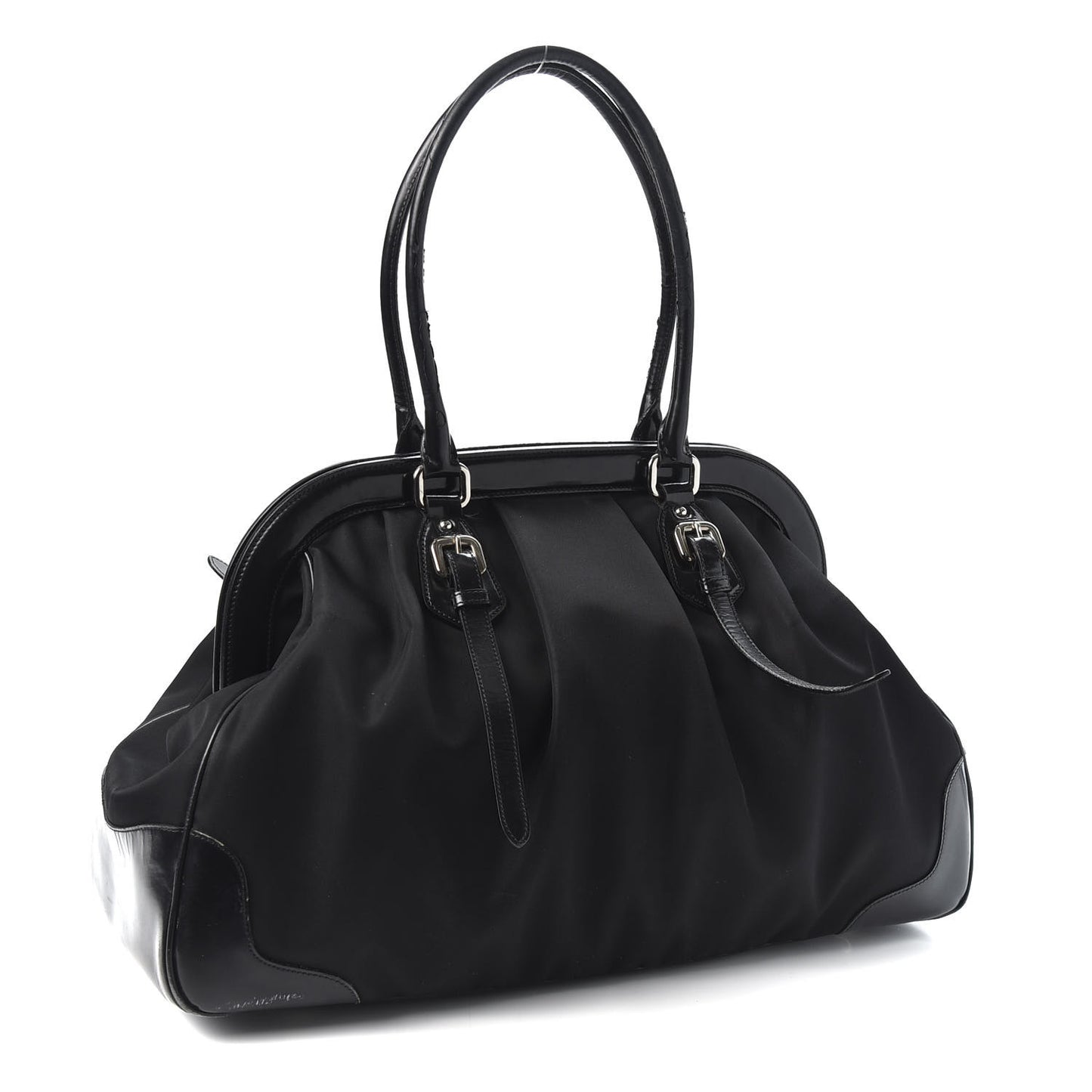 Tessuto Nylon Calfskin Frame Satchel Black