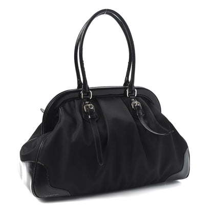 Prada Tessuto Nylon Calfskin Frame Satchel Black 2 of 15