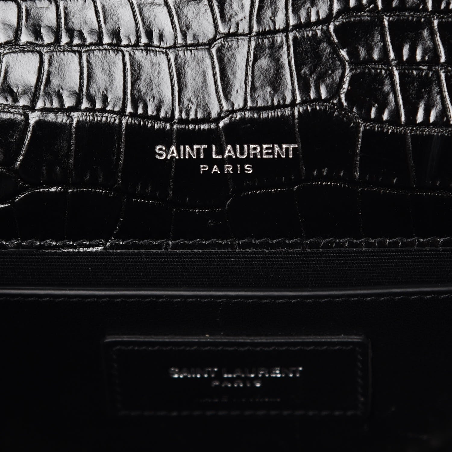 Saint Laurent Calfskin Crocodile Embossed Medium Classic Monogram Kate Tassel Satchel Black 6 of 8
