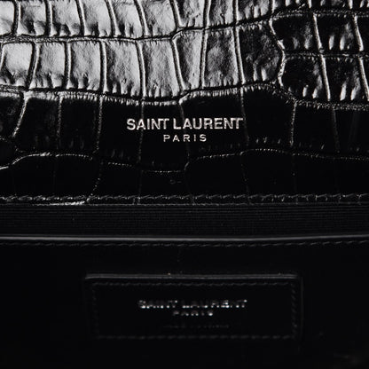 Saint Laurent Calfskin Crocodile Embossed Medium Classic Monogram Kate Tassel Satchel Black 6 of 8