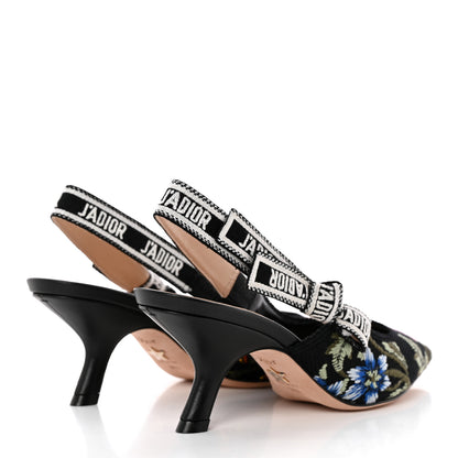 Christian Dior Ribbon Petites Fleurs Embroidered J'Adior Slingback Pumps 36.5 Black 4 of 13