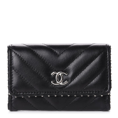 Chanel Lambskin Chevron Quilted Studded Card Holder Black 1 of 9