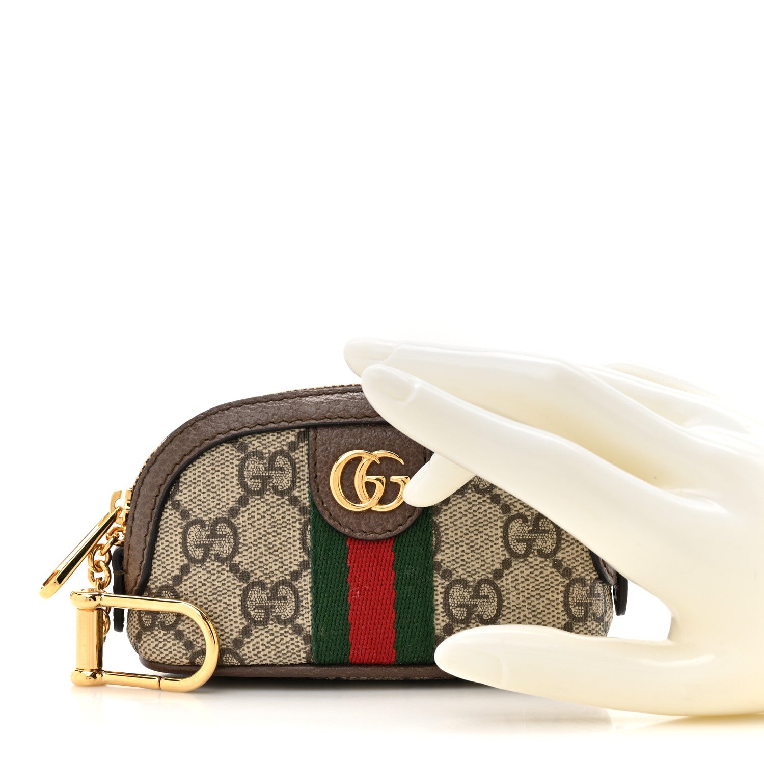 Gucci GG Supreme Monogram Web Ophidia Dome Key Pouch Beige New Acero 2 of 7