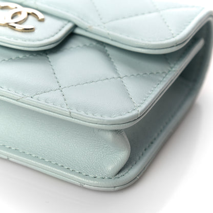 Chanel Lambskin Quilted Top Handle Flap Coin Purse With Chain Light Blue 11 of 12