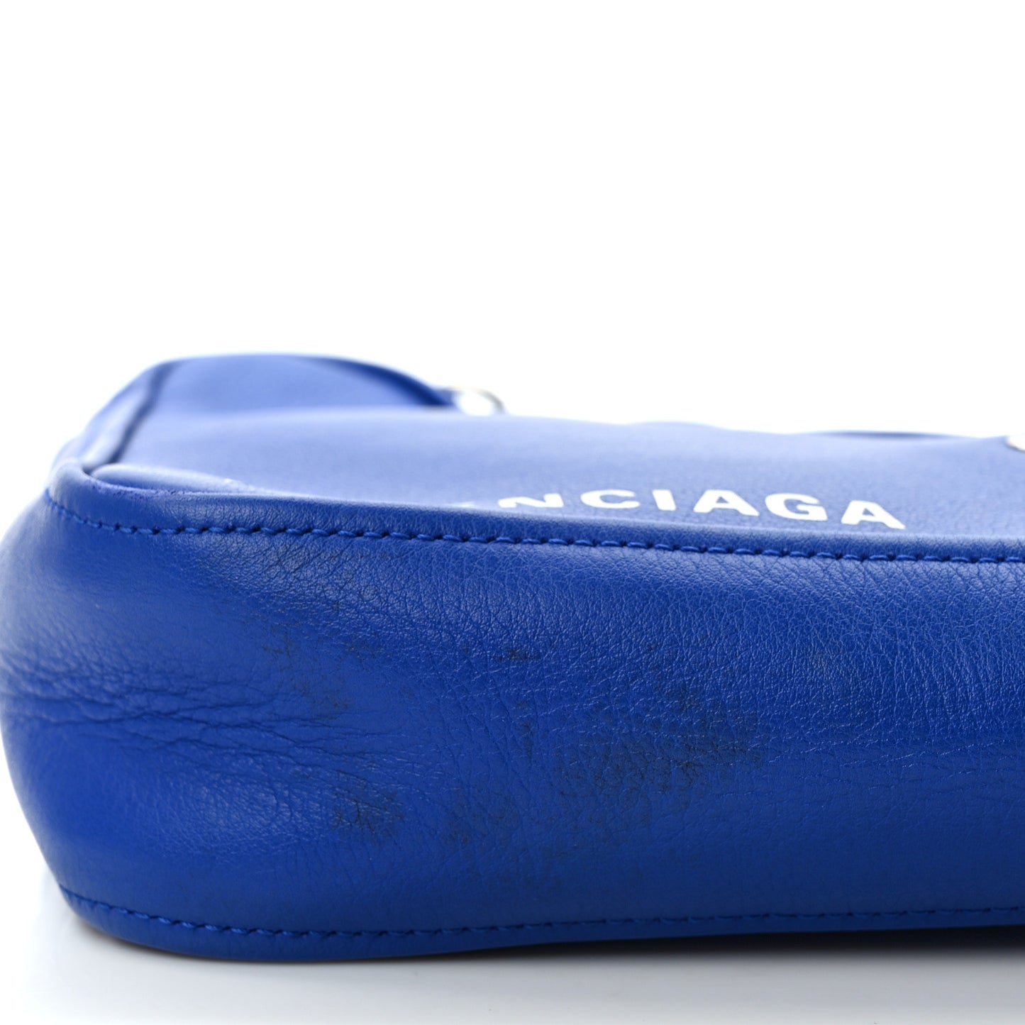 Shiny Day Calfskin Logo XS Triangle Chain Duffle Bleu Roi White