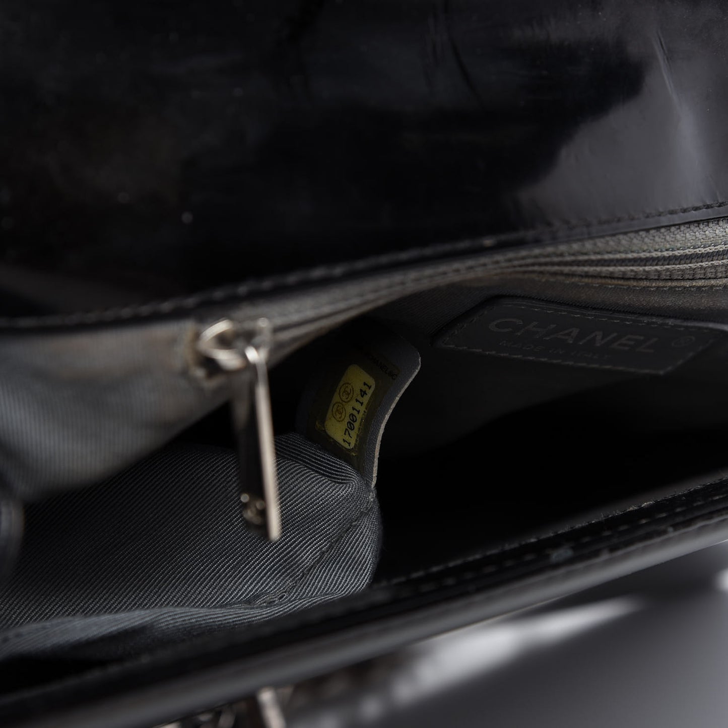 Glazed Calfskin Large Boy Flap Black