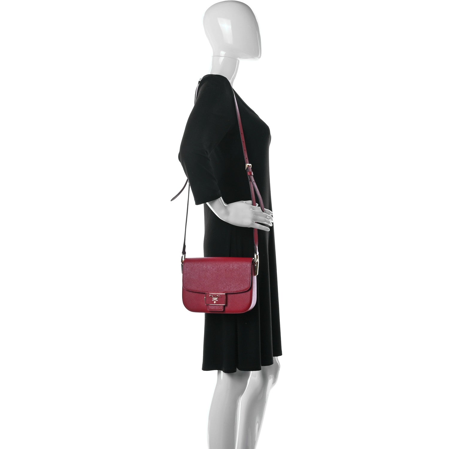 Prada Saffiano Lux Embleme Flap Shoulder Bag Fuoco 2 of 12