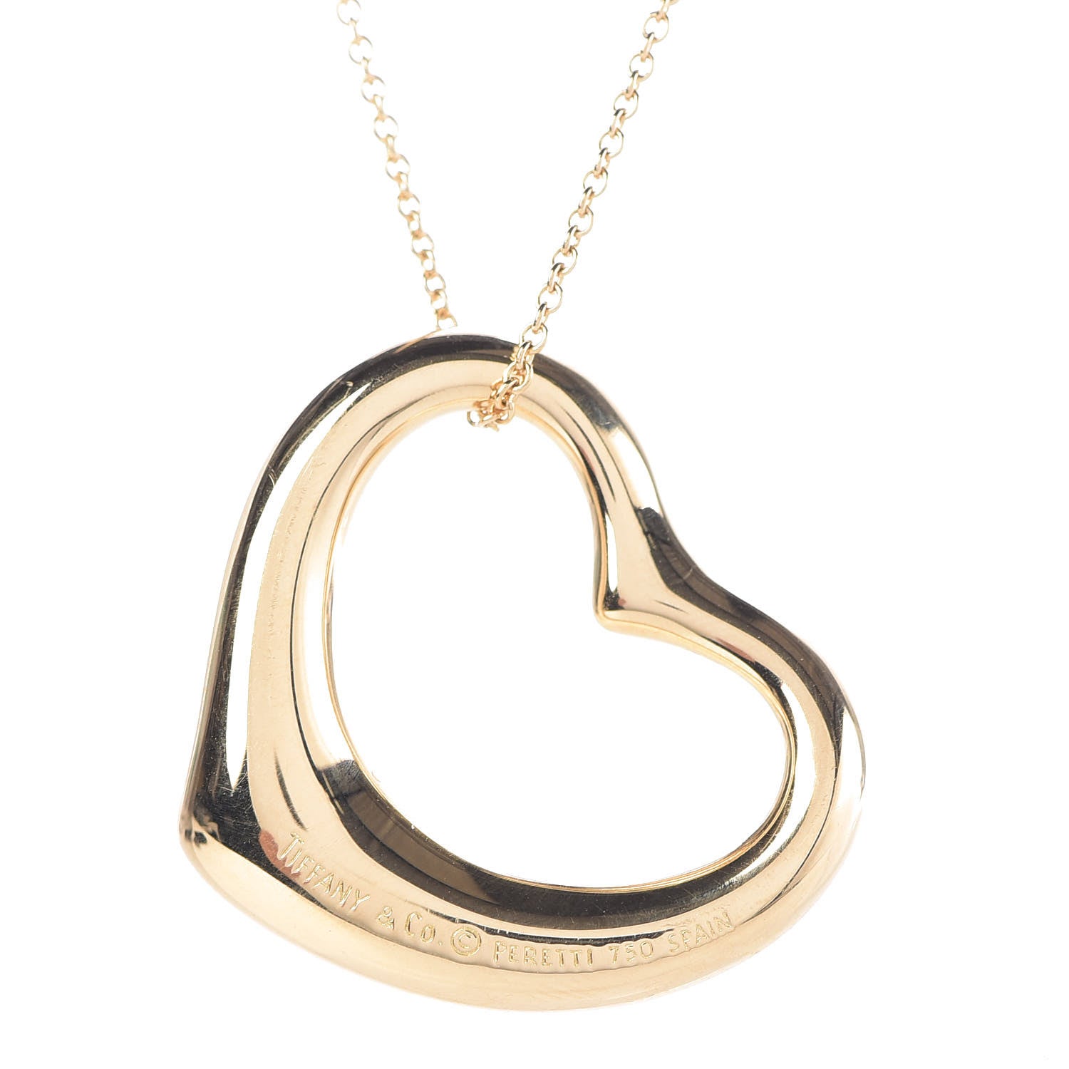 Tiffany 18K Yellow Gold Elsa Peretti Medium Open Heart Pendant Necklace 5 of 9