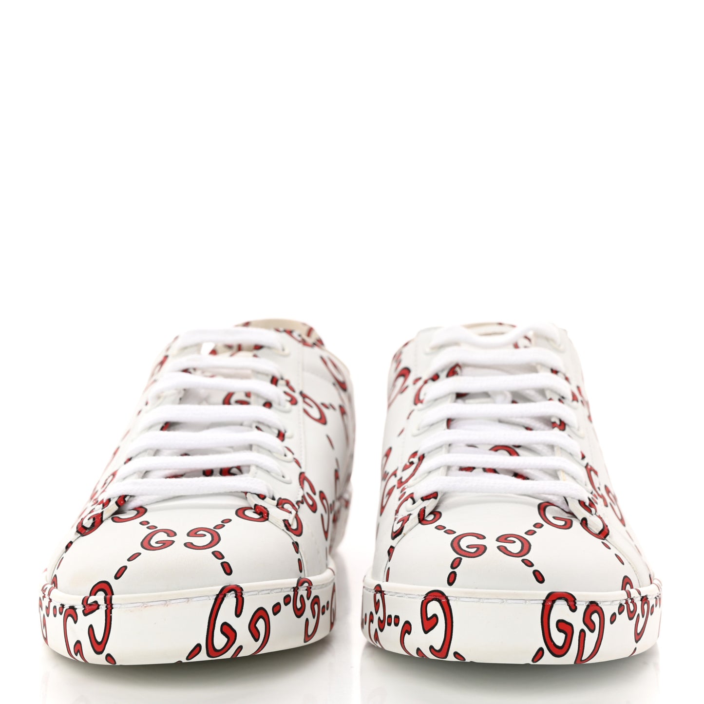 Calfskin GucciGhost Print Womens Ace Sneakers 39.5 White Hibiscus Red
