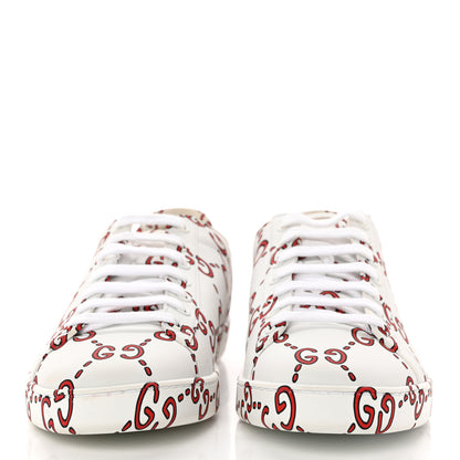 Gucci Calfskin GucciGhost Print Womens Ace Sneakers 39.5 White Hibiscus Red 2 of 16
