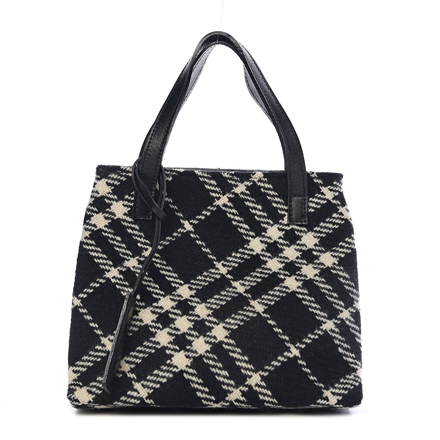 Burberry Wool Plaid Check Tote Black 1 of 8